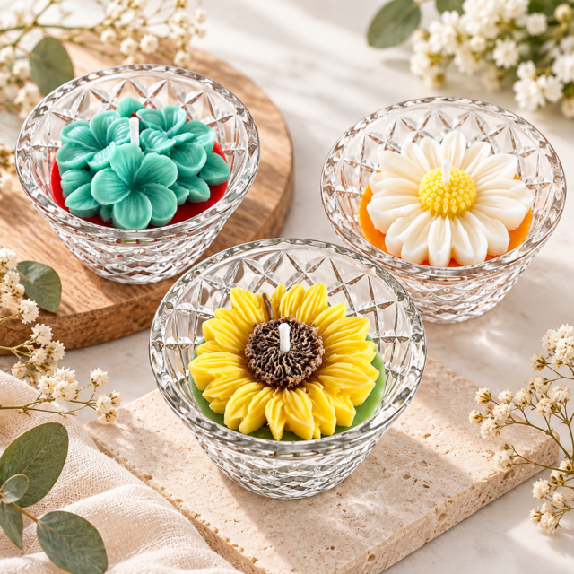 Vela floral em taça