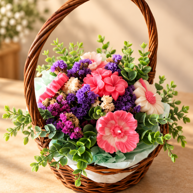 Cesto com velas florais