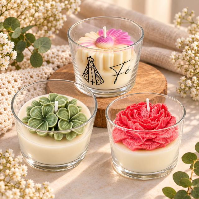 Vela floral em copo